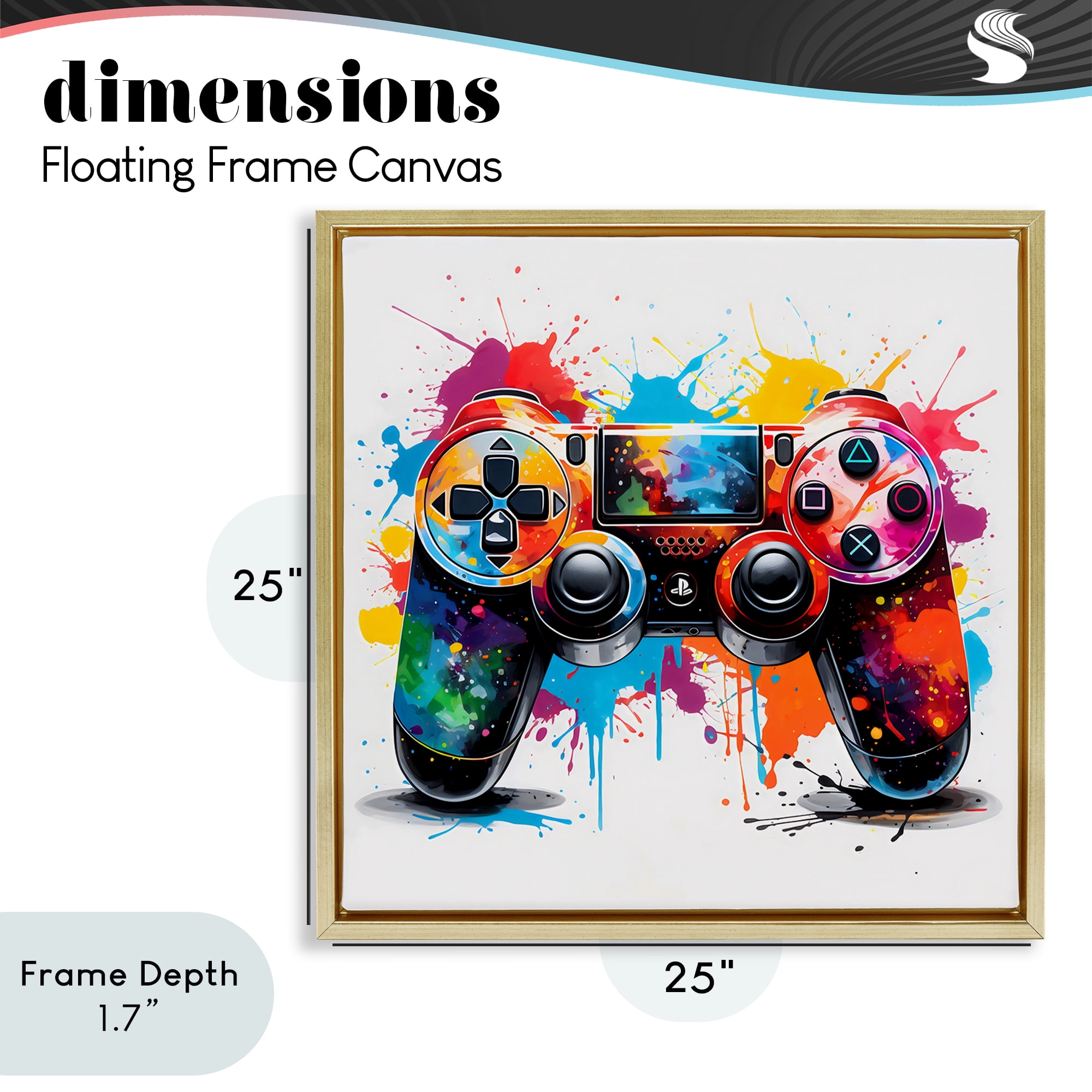 Stupell Industries Playful Bright Game Controller Gold Framed Floater Canvas Wall Art, design by Creative Studio