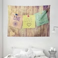 thumbnail image 1 of Live Laugh Love Decor Tapestry, Inspirational Wisdom Post-It Perks on Wooden Rustic Background Image, Wall Hanging for Bedroom Living Room Dorm Decor, 80W X 60L Inches, Multicolor, by Ambesonne, 1 of 2