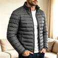 thumbnail image 4 of XUNKUSGA Puffer Jacket Men Lightweight Packable Winter Coats for Men Casual Stand Collar Zip Up Puffy Coat Men Outdoor Waterproof Insulated Jacket Mens for Snow Ski Hiking Travel Gray XL, 4 of 6