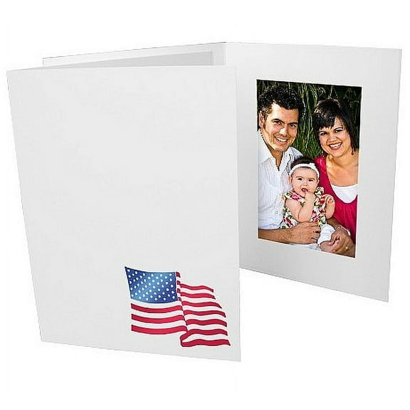 (50 pack) Foil AMERICAN FLAG br on White Cardstock Paper Photomount Folder frame - 4x6