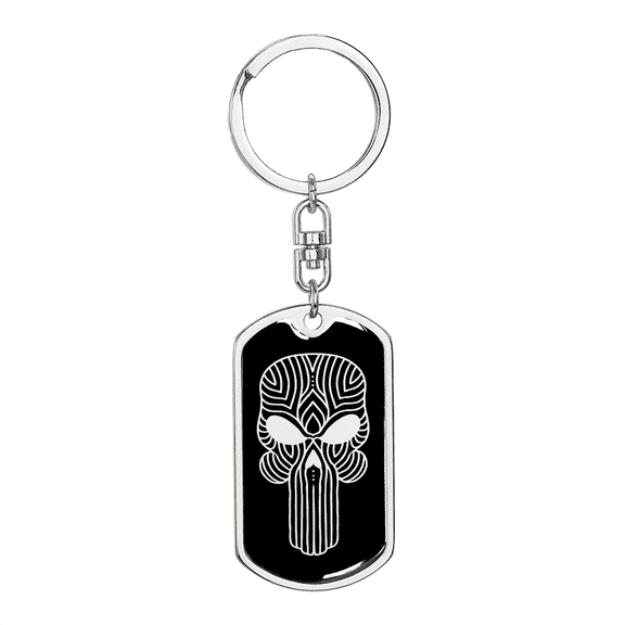 Calavera Mexican Sugar Skull 53 Stainless Steel or 18k Gold Premium Swivel Dog Tag Keychain