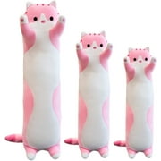 Giant Cat Pillow Plush Cartoon Kitty Sleeping Hugging Pillow, Cuddly Soft Long Kitten Body Pillow Doll Cat Cushion Toy for Kids Girlfriend (Pink, 90cm/35.4inch)