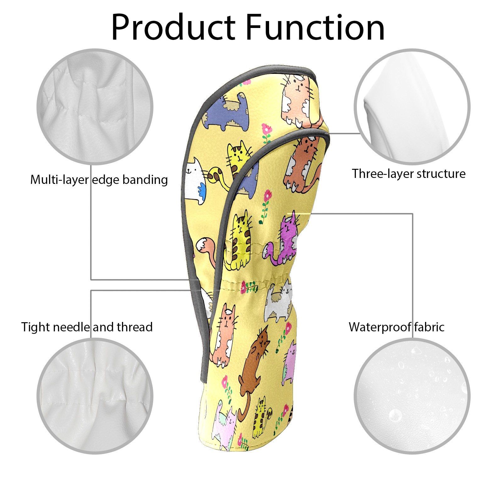Golf Club Covers, Yellow Cat Premium PU Leather Driver Hybrid Putter Head Covers with Velvet Lining, Waterproof Golf Gifts for Men Women