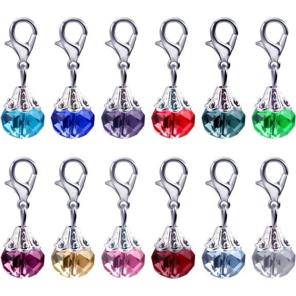 Aylifu Clip on Charms,24 Pieces Crystal Dangle Charms Pendant with Lobster Claw Clasp for Jewellery Making - 12 Colors