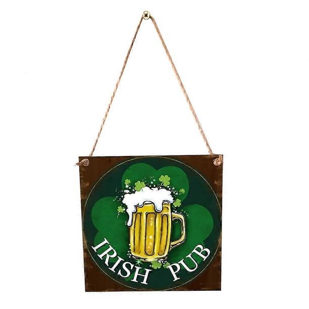 Wood Clover Hanging Board Creative Beautiful Beer Festival Saint Patrick's Day Hanging Drop for Home Festival Party (With A Hemp Rope About 40cm Long)
