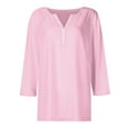 thumbnail image 4 of DENGDENG Womens Tops Casual 3/4 Sleeve Henley V-Neck Basic Tees Summer Button Down Elbow Tunics Solid Color Three Quarter Length Shirts Loose Work Clothes Pink M, 4 of 4