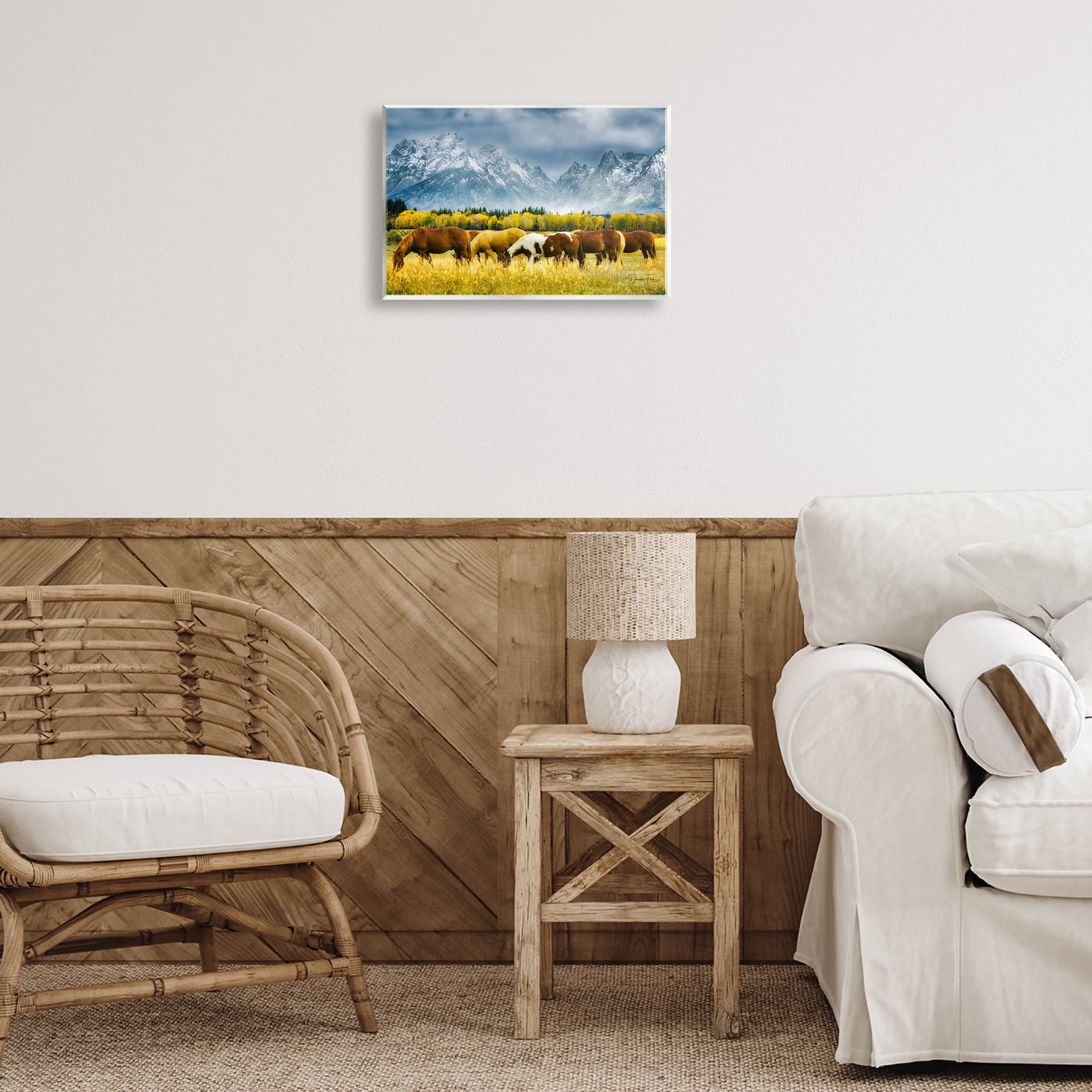 Stupell Industries Horses in Wilderness Landscape Painting Unframed Art Print Wall Art, 15 x 10