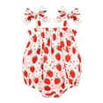 thumbnail image 2 of ZEHJUHAN Baby Girl's Sleeveless Ruffle Print Bow Strap Romper, Lace Trim Jumpsuit with Snap Closure Strawberry 2，9-12M, 2 of 7