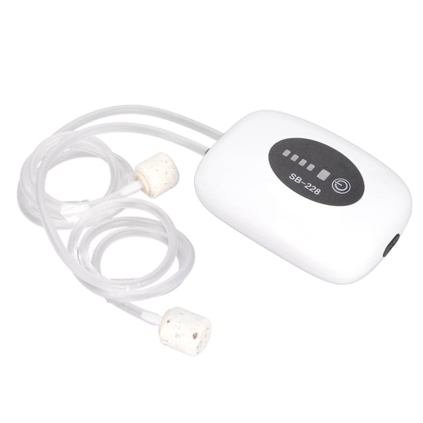 Bomba de aire para pecera, portátil, a prueba de polvo, puerto USB, silenciosa, recargable para acuario, con modo dual SB‑228, orificios dobles