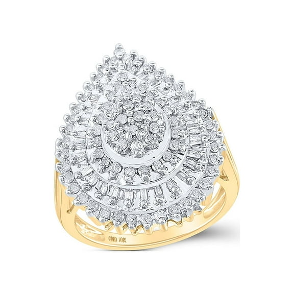 10kt Yellow Gold Womens Round Diamond Teardrop Cluster Ring 7/8 Cttw