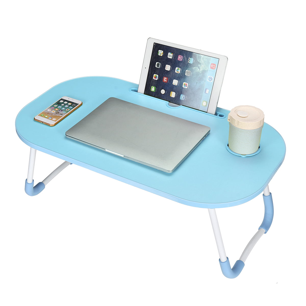 Bed Desk Portable Tray Laptop Table Notebook Stand Reading Holder with Foldable Legs & Cup Slot Reading Book Watching Movie on Bed/Couch/Sofa A