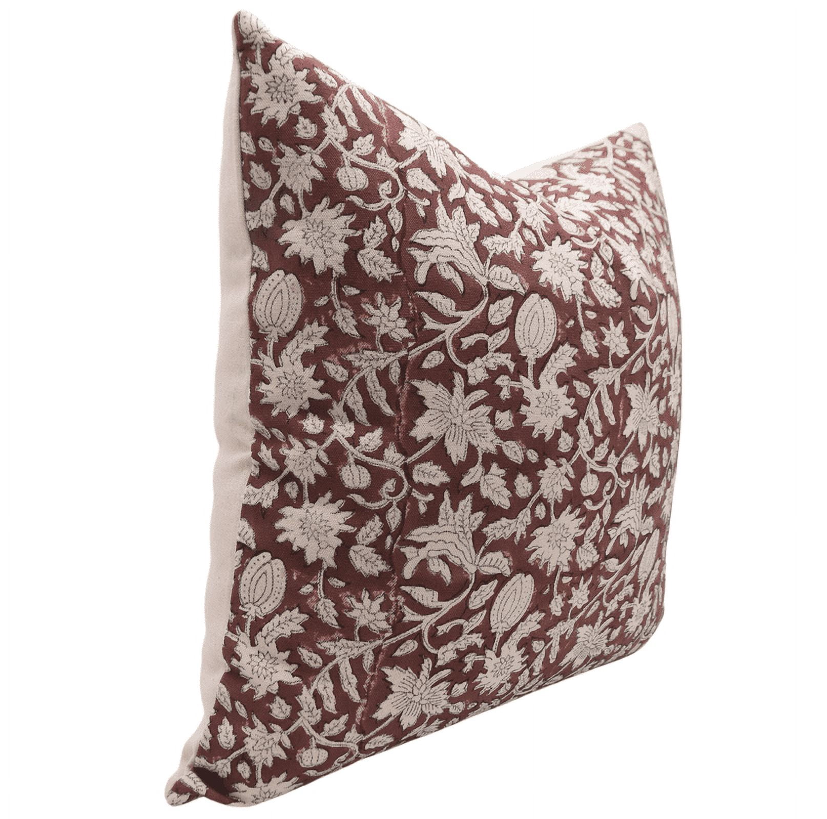 Fabdivine Handmade Floral Block Print Duck Canvas Decorative Cushion Cover 18x18 Inch Brown Boho