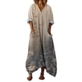 thumbnail image 2 of Nuoqisi Boho Maxi Dresses for Women 2026 Long Sleeve V Neck Smocked Vintage Floral Dress Loose Fit Garden Party Dresses, 2 of 7