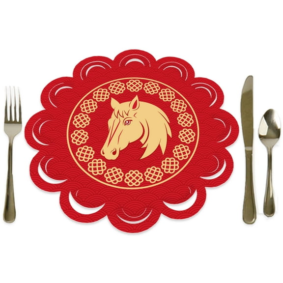 Big Dot of Happiness Lunar New Year - 2026 Year of the Horse Round Table Decorations - Paper Chargers - Place Setting For 12