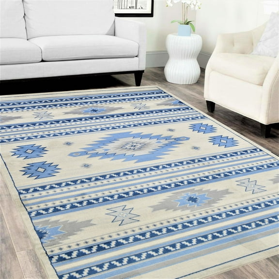 Southwestern Rugs/Luxury Livingroom Modern Soft/Smooth-Blue/Silver/Gray/White