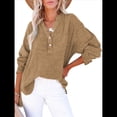 thumbnail image 2 of Blusas Casuales de Larga con Cuello en V y Botones para Mujer, Blusas Lisas de Gran Tamaño. Amarillo Terroso L, 2 of 7