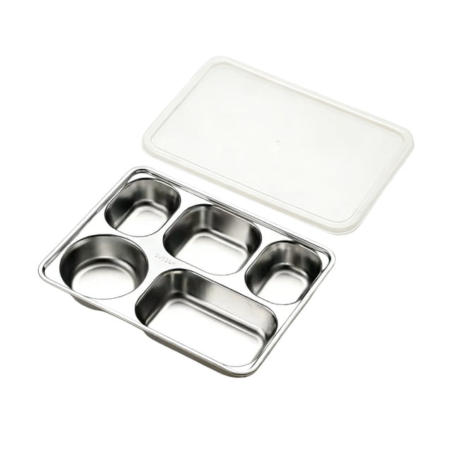zhangmingg 304 Stainless Steel Compartmentalized Dinner Plates with Secure Lids for Cafeteria and Institutional Use