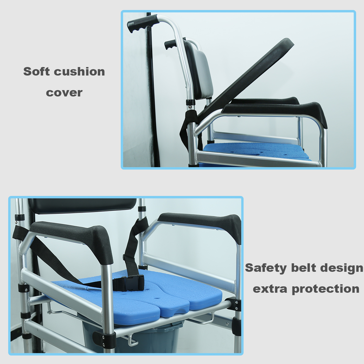 Shower Chair with Wheels, Foldable Height Adjustable Rolling Shower Chair, Sturdy Shower Wheelchair for Seniors with Large Commode, 220lbs Capacity