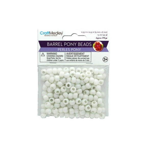 Multicraft Pony Bead 9x6mm Barrel White 1.5oz
