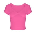 thumbnail image 4 of Oalirro Women's Short Sleeve T Shirts Double Lined V Neck Tee Seamed Cup Cropped Blouse, 4 of 6
