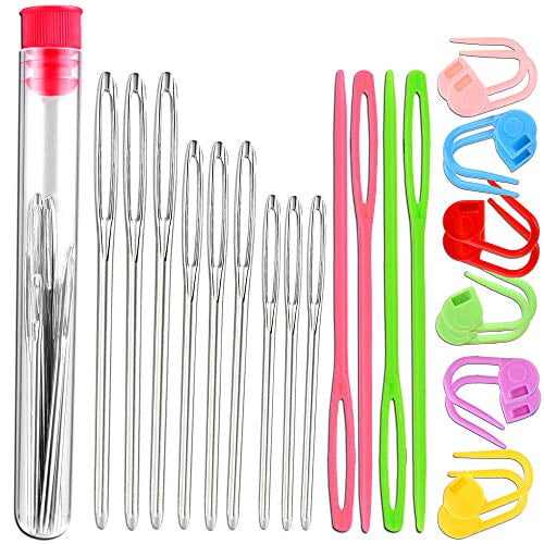 Wool Needles Multi Function Sewing Large Eye Bend Design Blunt Needles Portable Embroidery Knitting Needles Home Weaving Accessory 9pcs