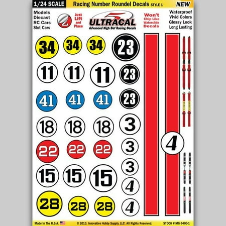 1 24 Ultracal Hi Def Peel Stick Decals Racing Number Roundel Red