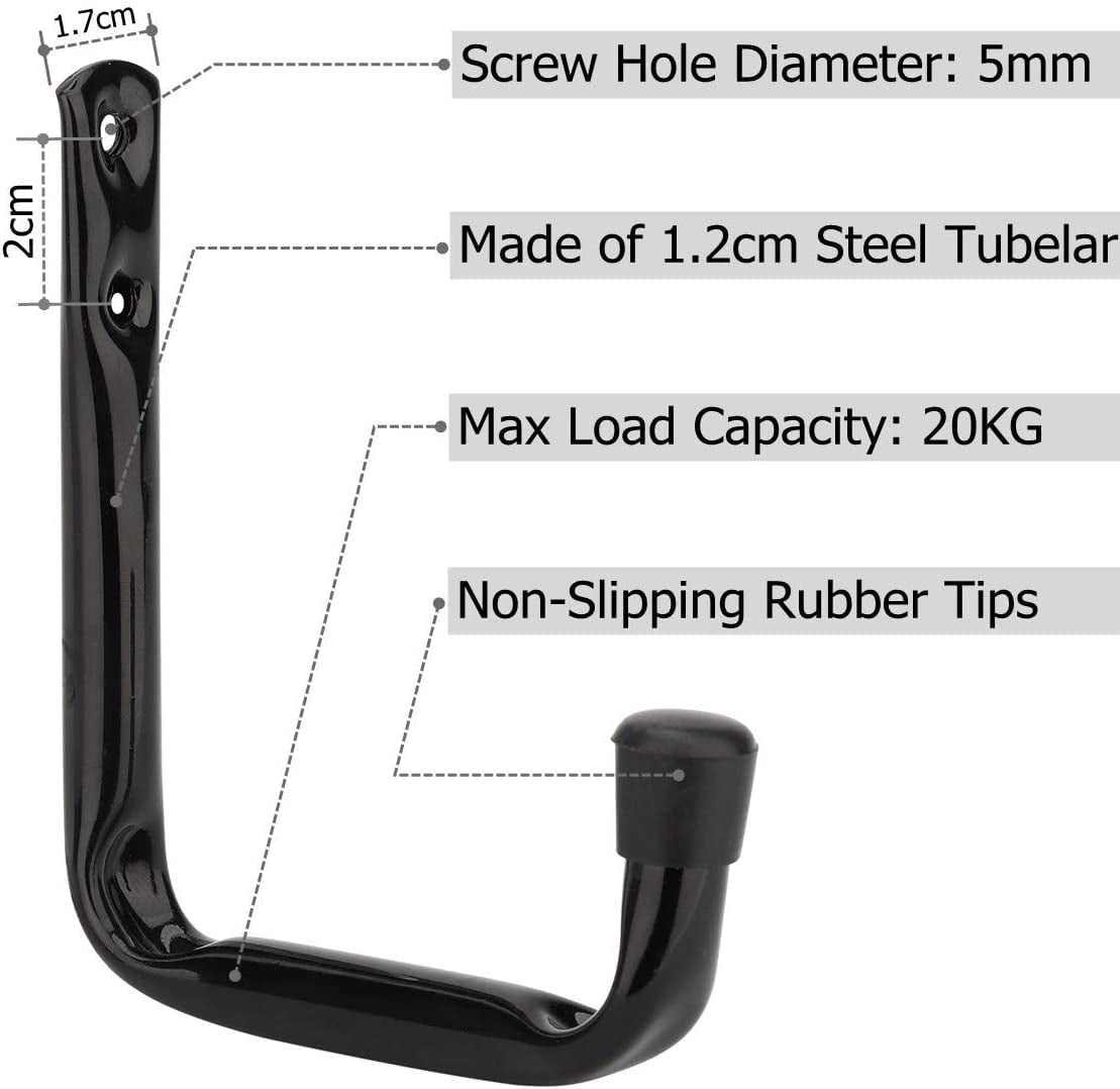 Heavy Duty J-Hooks for Garage Storage, 6-Pack Wall-Mounted Steel Clothes Racks (12cm x 10cm)