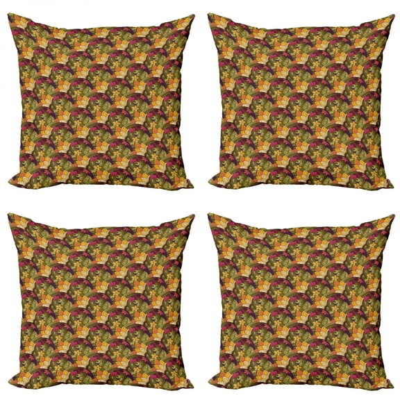 Ambesonne Ethnic Throw Pillow Cover 4 Pack, Bohemian Oriental Herb, 18", Olive Green Purple Pink