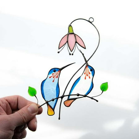 

Younar Multicolor Birds on a Wire High Stained Glass Suncatcher Window Panel Bird Series Ornaments Pendant Home Decoration Gifts for Bird Lover