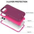 thumbnail image 2 of iPhone 11 Case, Heavy Duty Shockproof 3-Layer Full Body Protective High Impact Tough Hybrid Rubber Rugged Durable Phone Cover for iPhone 11 6.1'' - Wine Rosered, 2 of 14
