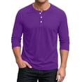 thumbnail image 3 of Men's Summer Henley Shirt 3/4 Sleeve Solid Color Shirts Casual Cotton Jersey Baseball Button up T-Shirts Sport Athletic Tee Top Purple S, 3 of 6