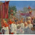 thumbnail image 2 of Hans Larwin 21x20 Gold Ornate Framed and Double Matted Museum Art Print Titled - Dealing (Corpus Christi Procession) in Neustift Am Walde (1909), 2 of 4