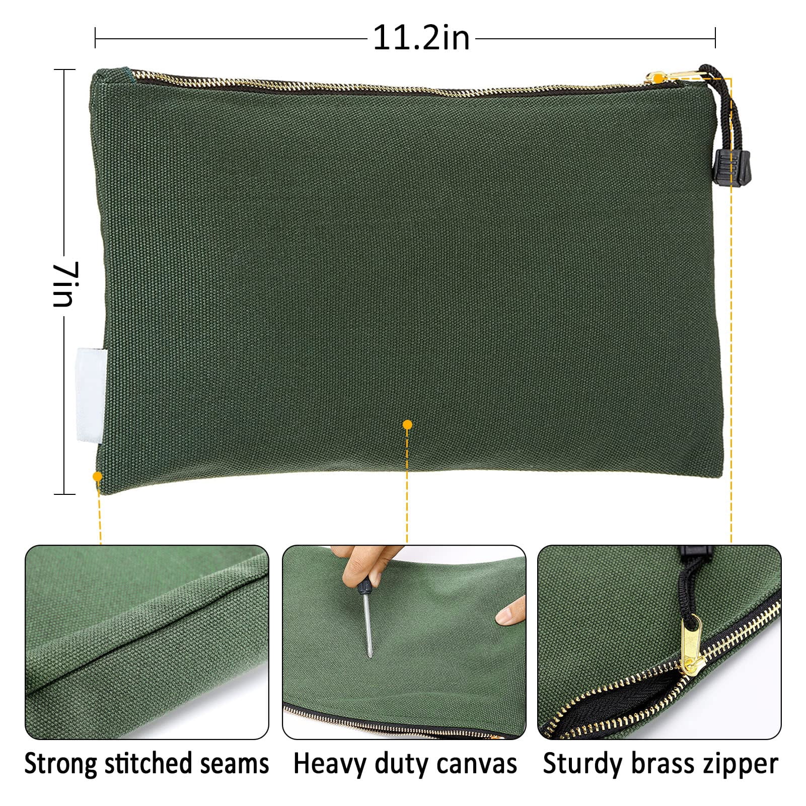 6 Pack Canvas Tool Bags Heavy Duty 16 oz. Canvas Tool Multipurpose Pouch Tote Bag with Dependable Metal Zippers