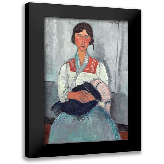 Modigliani, Amedeo 10x14 Black Modern Framed Museum Art Print Titled - Gypsy Woman with Baby (1919)