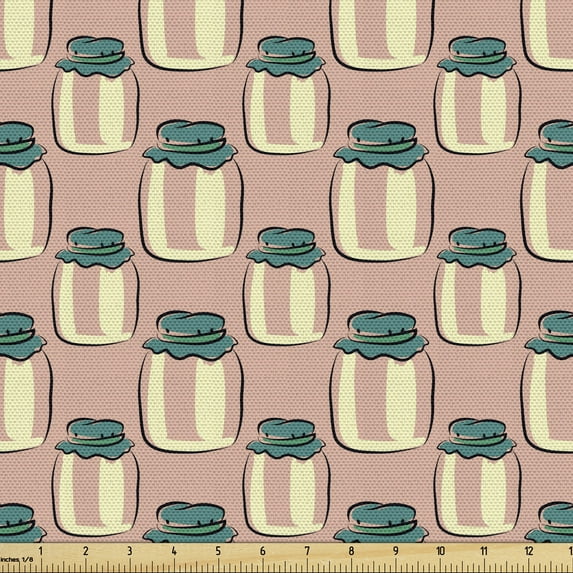 Pastel Fabric by the Yard, Retro Nostalgic Sketch Drawn Jars Cartoonish Outline in Soft Tones, Decorative Upholstery Fabric for Chairs & Home Accents, Pale Salmon Teal and Cream by Ambesonne