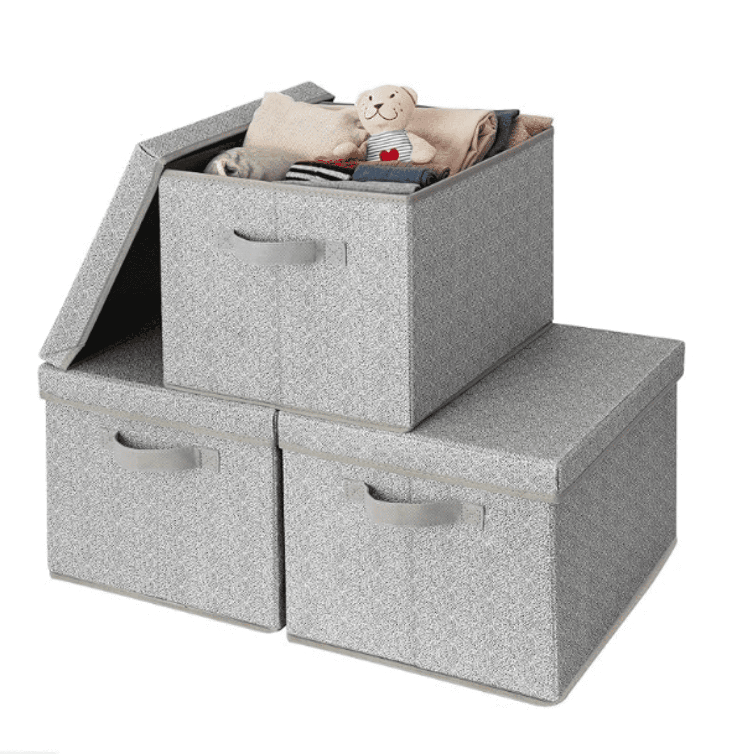 Fabric Boxes with Lids Storage Bins with Handles Shelf Bins for Organizing Extra Large Storage Boxes for Linens Clothes Drative Storage Containers Gray 3-Pack Jumbo