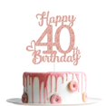 thumbnail image 4 of Decoración para tartas Veegood con purpurina dorada rosa para cumpleaños número 40, 4 of 5