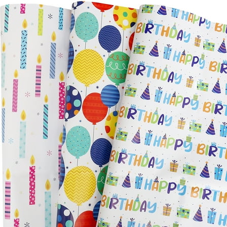 AUCLAY Birthday Wrapping Paper Balloons and Candles, 27"x39.4"