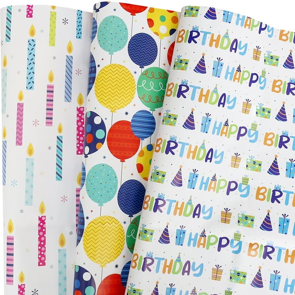 AUCLAY Birthday Wrapping Paper Balloons and Candles, 27"x39.4"