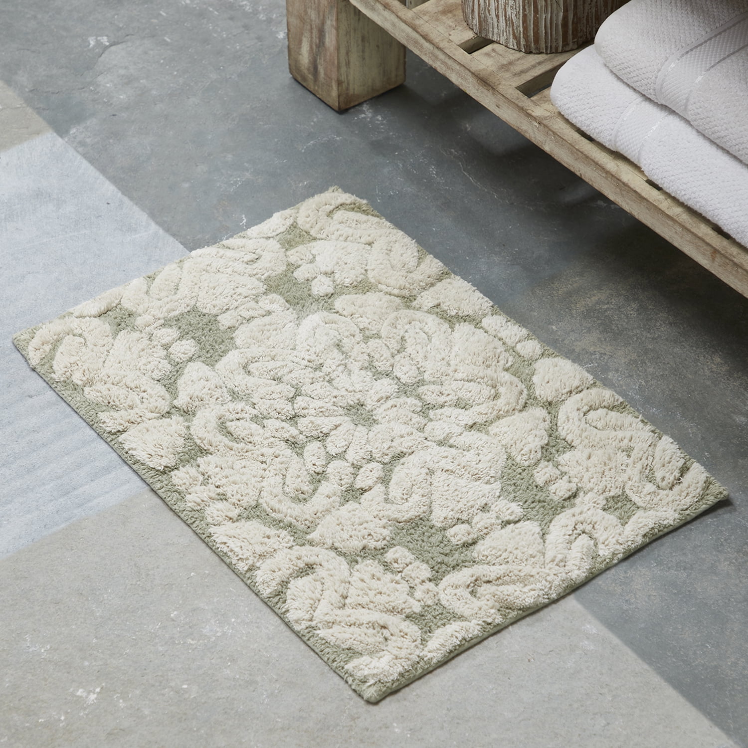 Better Trends 2 Piece Bathroom Rug Set 100% Cotton Extra Soft Tufted Bath Rug Water Absorbent Non-Slip Bath Mat Machine Washable (Sage) Medallion Collection