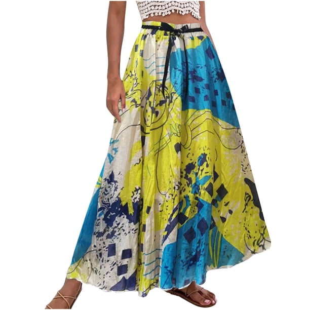 Faldas de cintura elástica con volantes fruncidos informales con estampado de vendaje para mujer a la moda Wmkox8yi FGJ2142