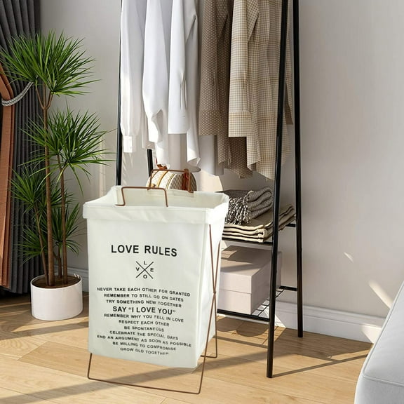 Closet Organizers and Storage QTOCIO Foldable Thick Cotton Linen Sorting Basket Household with Handle Iron Bracket Laundry Basket