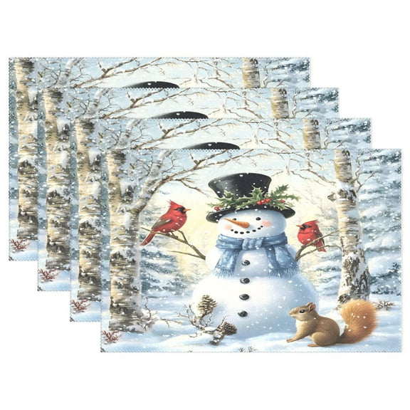 Ryvnso Placemats Set of 4 Christmas Snowman with Cardinal Dining Mats Heat-Resistant Non-Slip Washable Table Mat