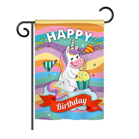 Angeleno Heritage G135055-BO Unicorn Happy Birthday Special Occasion Party & Celebration Impressions Decorative Vertical 13" x 18.5" Double Sided Garden Flag