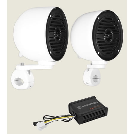 2 Rockville MS40B White 4" Tower Speakers+Memphis Amplifier For ATV/UTV/Cart
