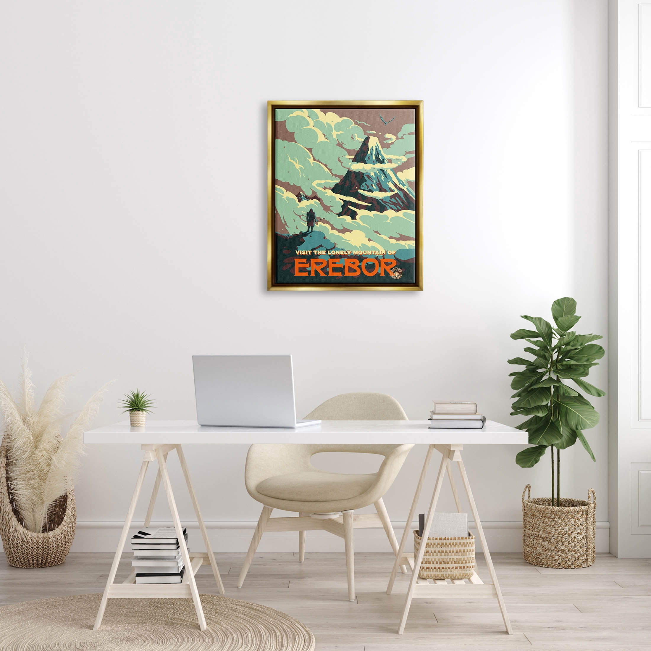 Stupell Industries Fantasy Science Fiction Erebor Mountain Graphic Art Metallic Gold Floating Framed Canvas Print Wall Art, Design by Matheus Lopes Castro