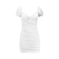 thumbnail image 4 of Vestido holgado con mangas plisadas y escote en V para mujer: vestido de noche de satén con cuello de una sola línea, sin tirantes, espalda descubierta y abertura alta, para el día a día, fiestas,, 4 of 6
