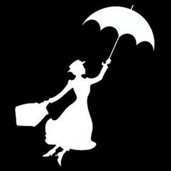 Mary Poppins Vinyl Cut Decal With No Background | 5.5 Inch White Decal | Car Truck Van Wall Laptop Cup