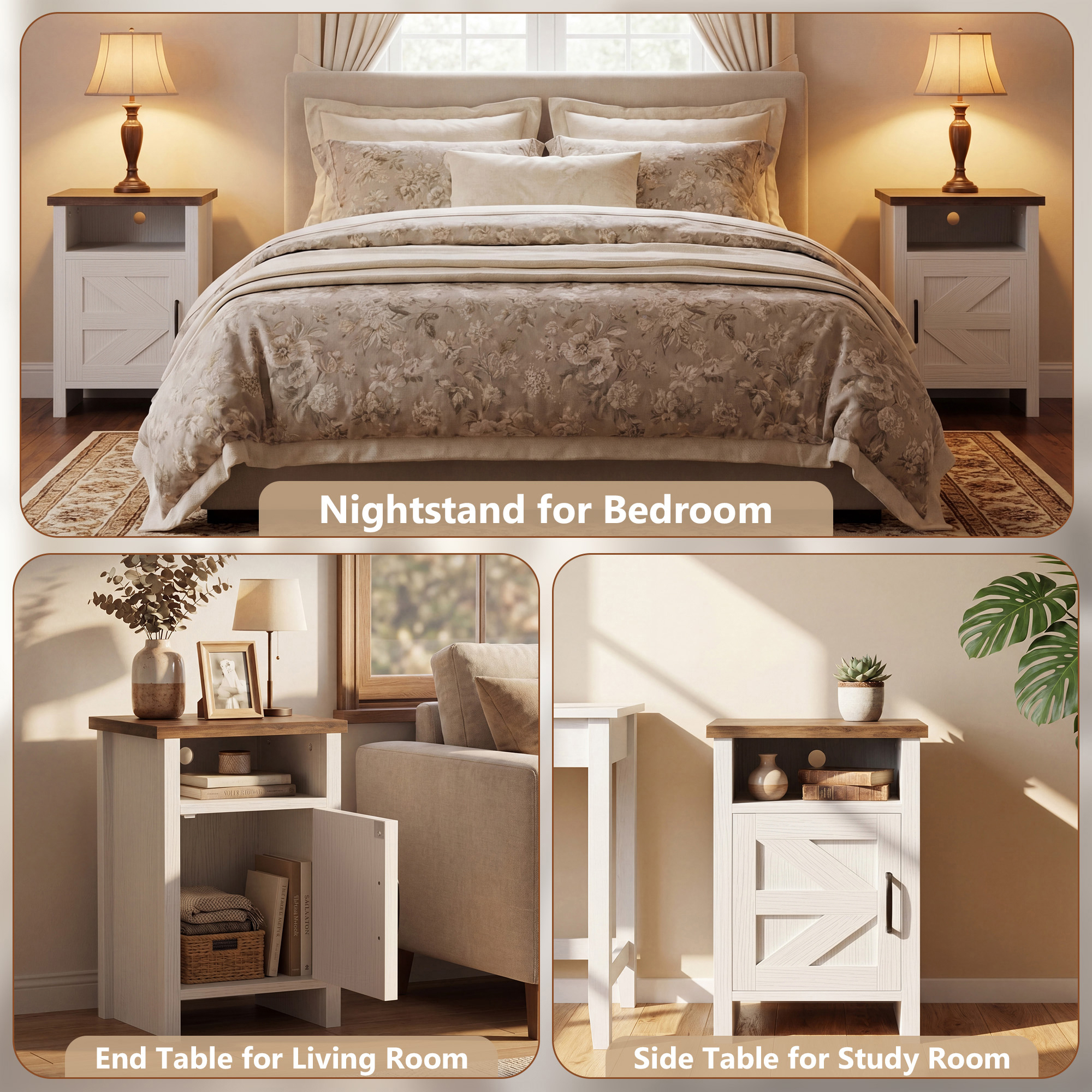 Vineego Farmhouse Nightstand Set of 2, White photo 4