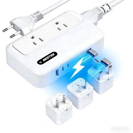 BESTEK 220V to 110V Voltage Converter for European Travel, 300W Peak Power Step Down Converter with 35W USB-C PD, 5ft EU Power Cord & Adapters (Type E/G/A/I) for Hair Straightener, Laptop, Camera